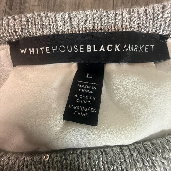 White House Black Market Silver Metallic Knit Layered Pullover Sweater - Picture 3 of 5